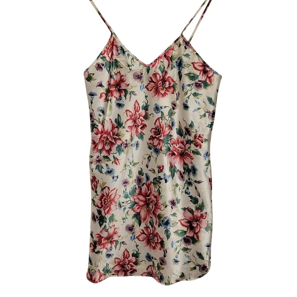 Vintage Floral Slip Dress Size S Satin Romantic Lingerie Feminine Chemise